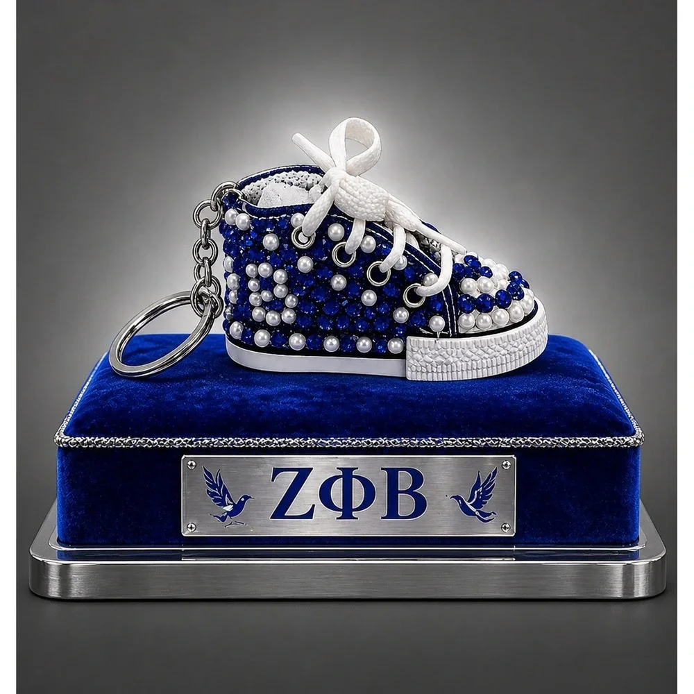 Zeta Phi Beta Keychain Blue Rhinestone‎ and White Pearls Custom Made Shoe